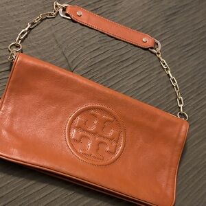 Tory Burch Tan Leather Chain-Handle Clutch